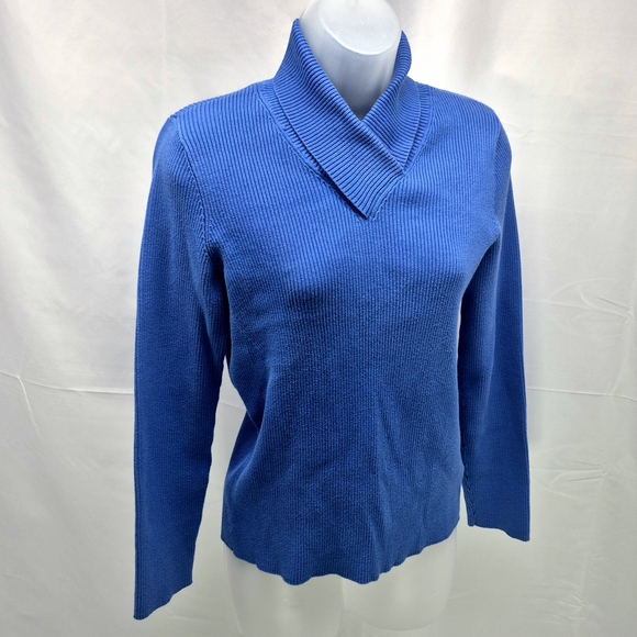 Jones New York Sweaters - Jones New York Signature Blue Ribbed Shawl Cowl Neck Sweater Woman's Large
